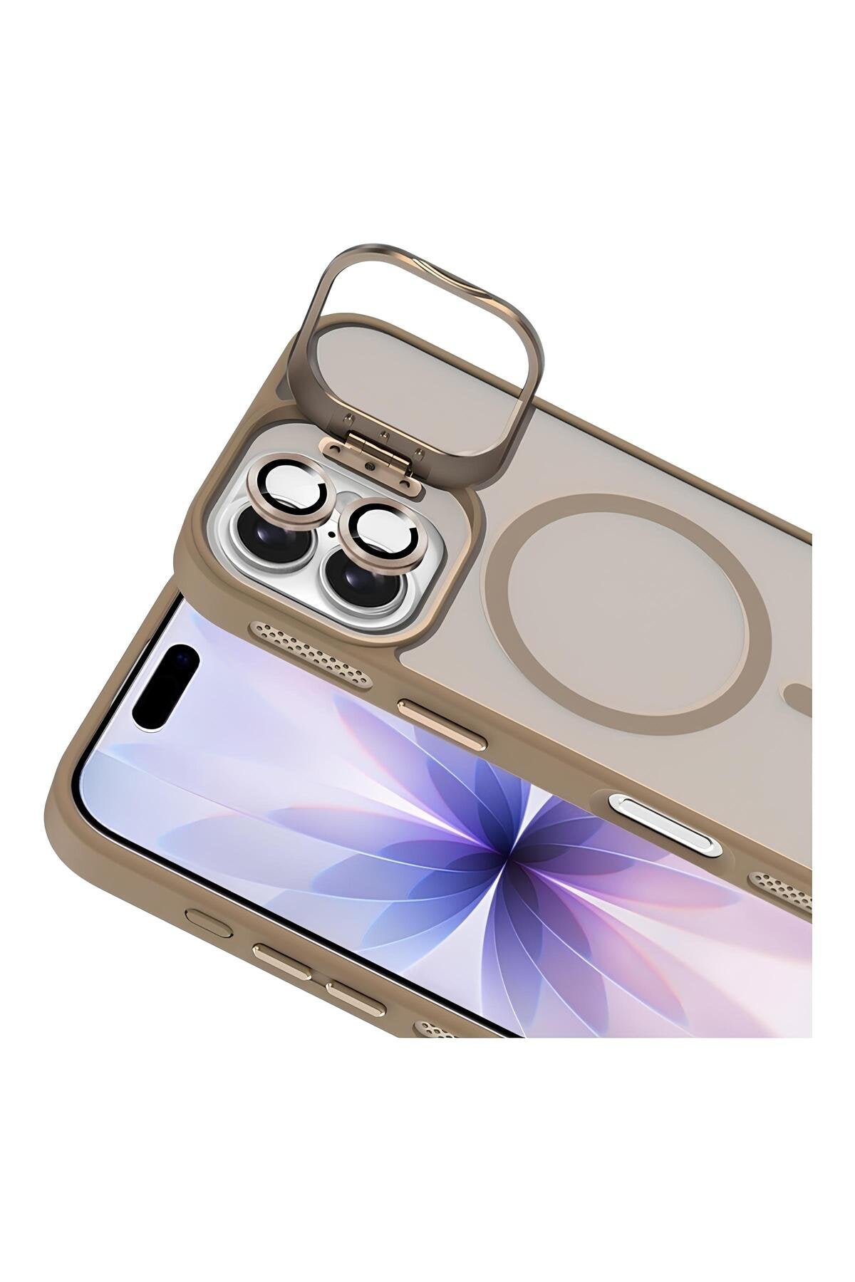 iPhone 16 Cyrenn MagSafe Kılıf + Lens Koruyucu Kum Beji