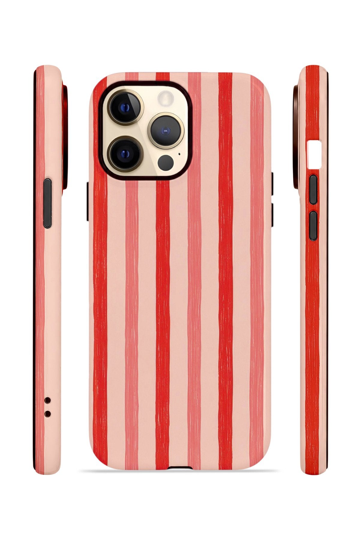iPhone 12 Pro Max Vorian Çift Katmanlı MagSafe Kılıf Coral Cream Stripe