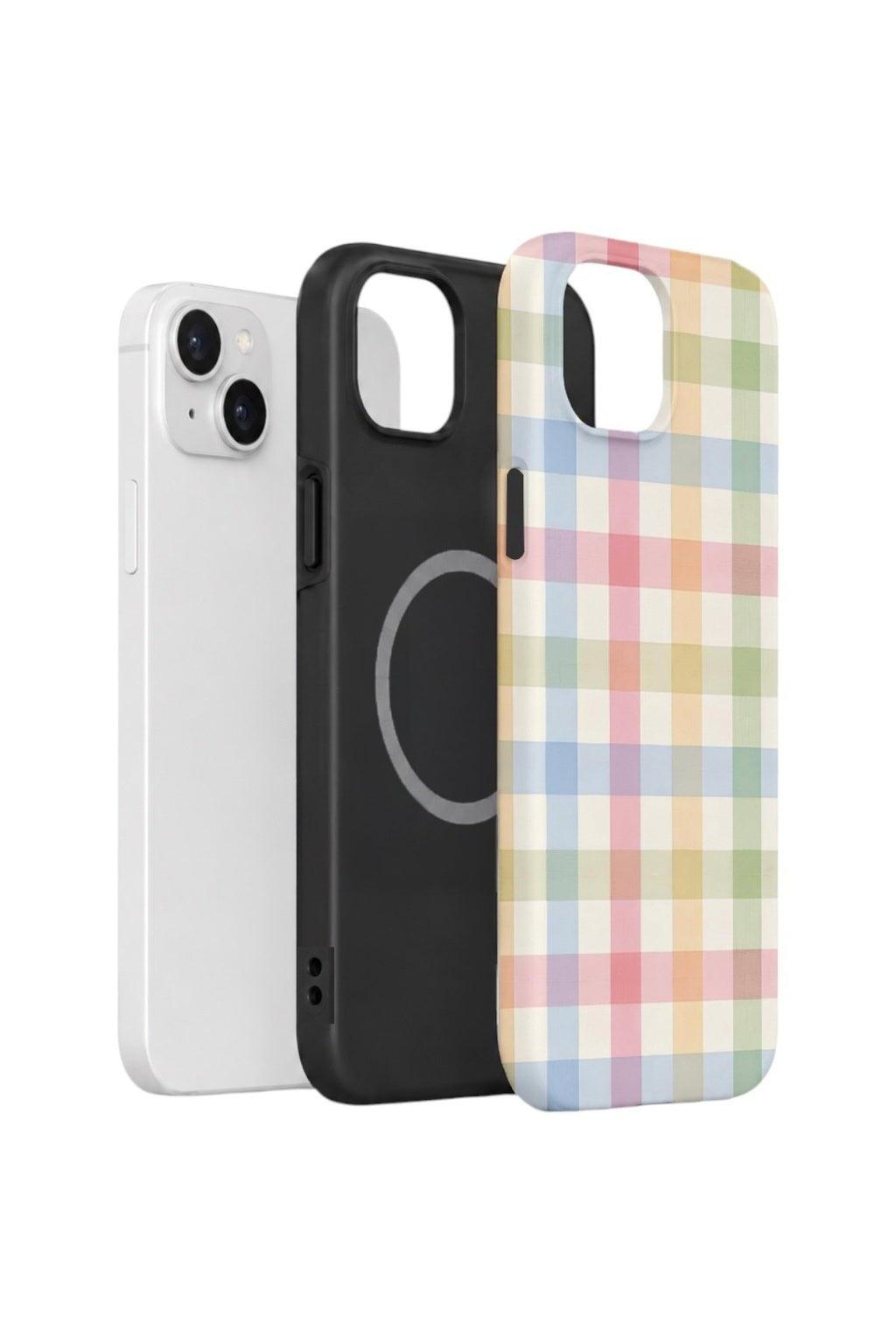 iPhone 14 Plus Vorian Çift Katmanlı MagSafe Kılıf Pastel Gingham