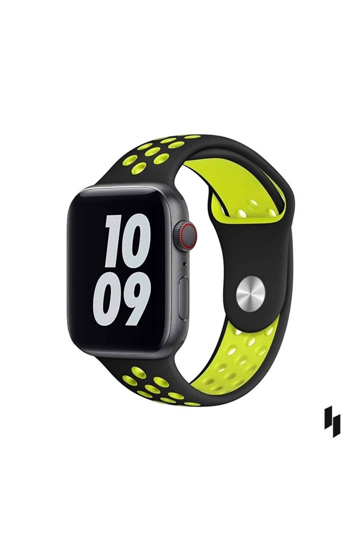 Apple Watch Series Fileli Kordon Siyah-Sarı
