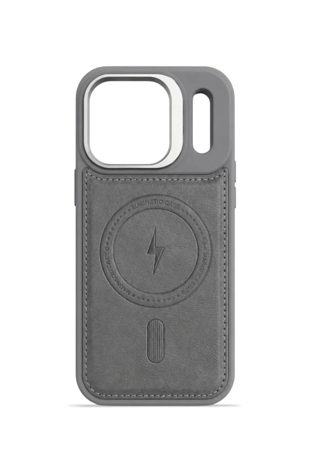 iPhone 17 Pro GripStand MagSafe Deri Kılıf Gri