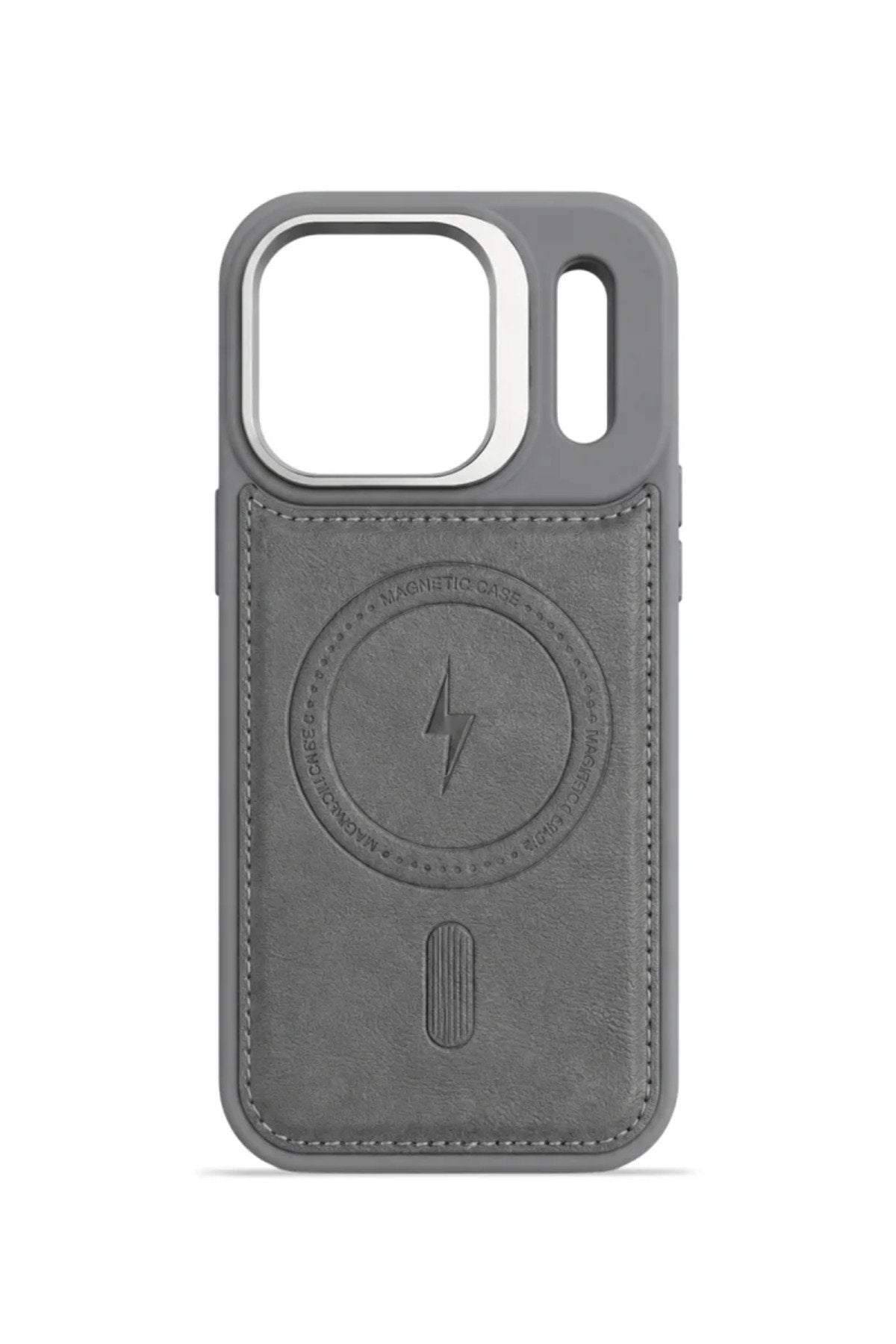 iPhone 17 Pro GripStand MagSafe Deri Kılıf Gri