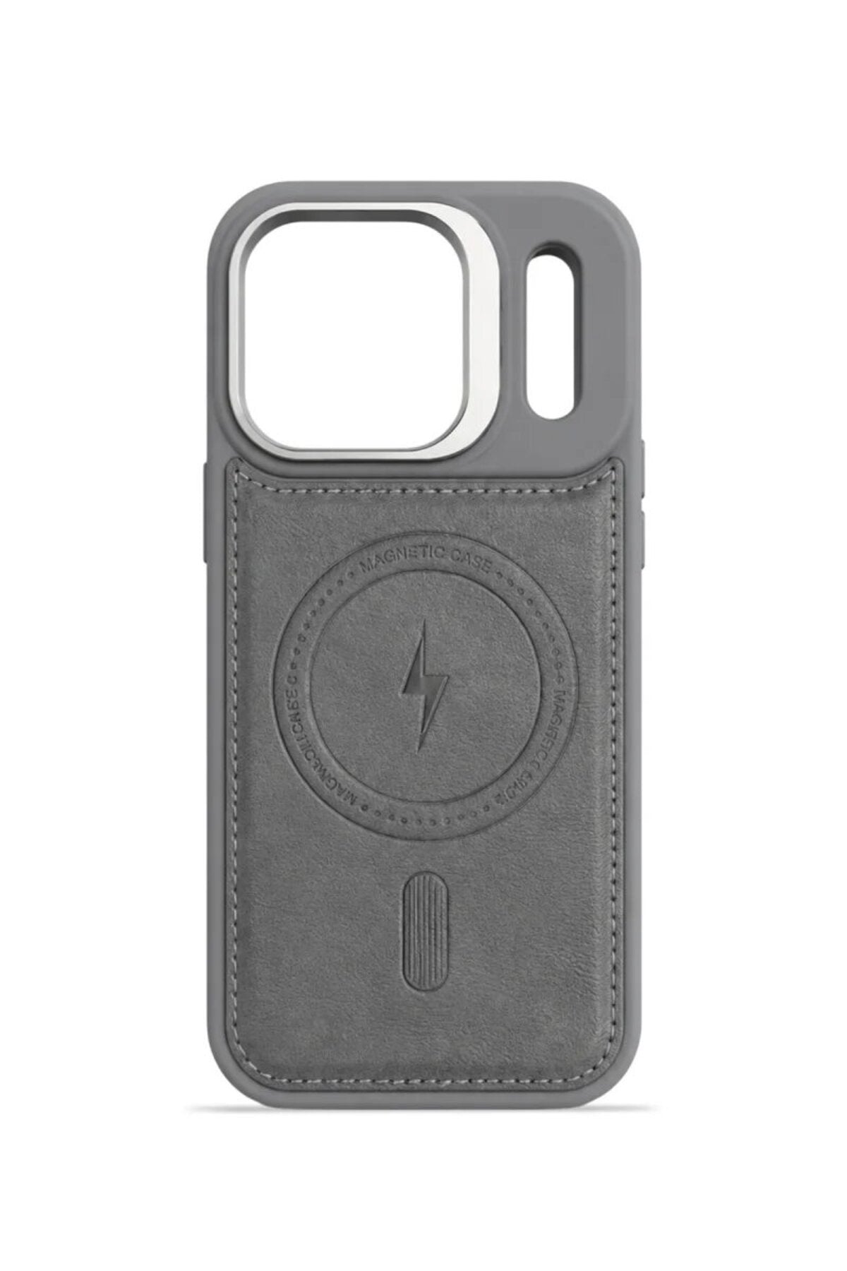 iPhone 17 Pro Max GripStand MagSafe Deri Kılıf Gri