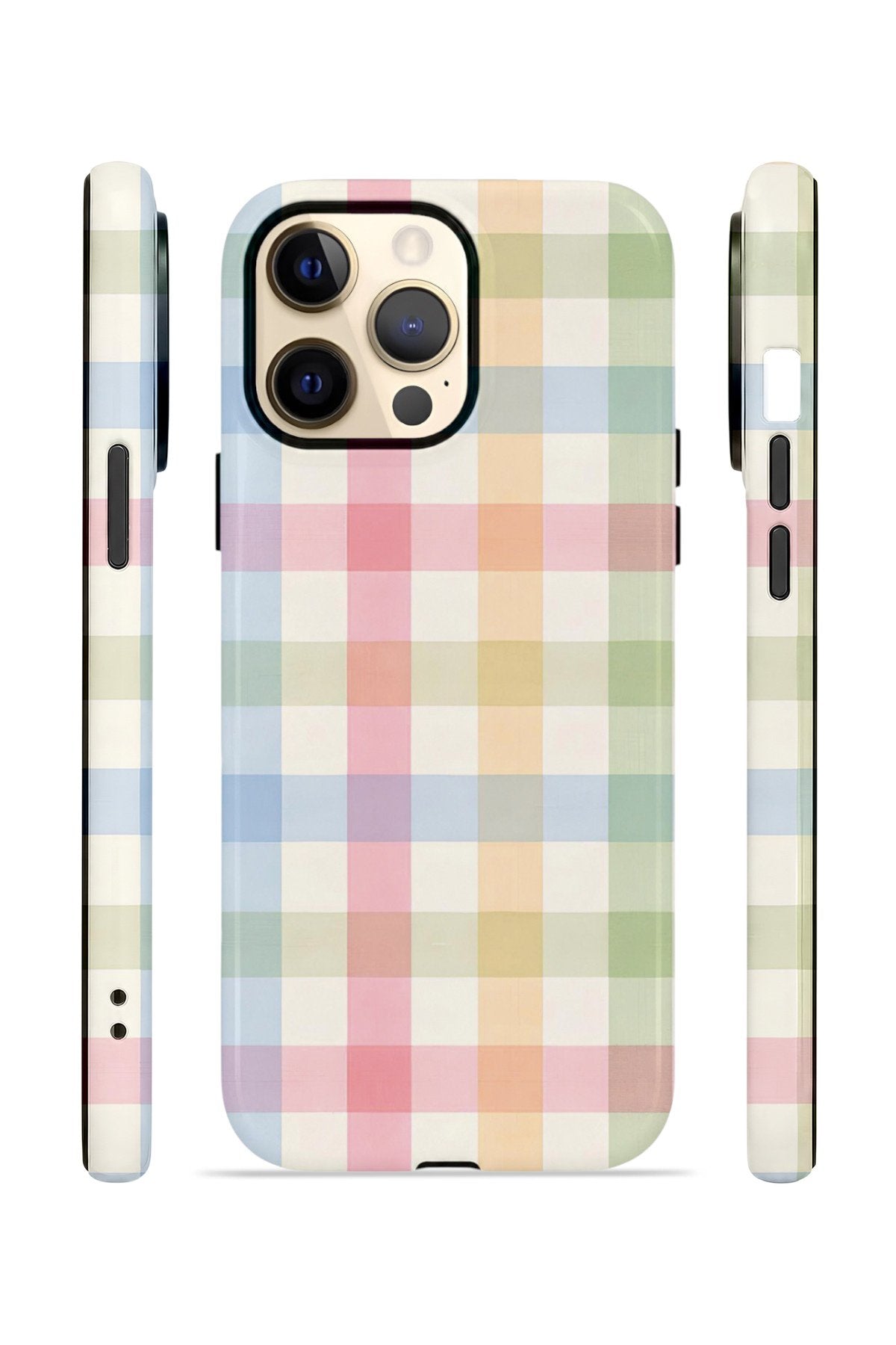 iPhone 14 Pro Max Vorian Çift Katmanlı Kılıf Pastel Gingham