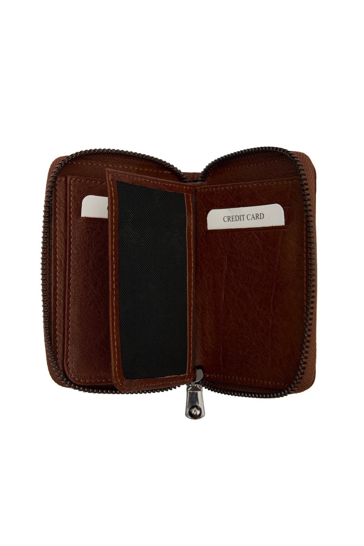Hakiki Deri Fermuarlı Kahverengi Unisex Cüzdan Kartlık
