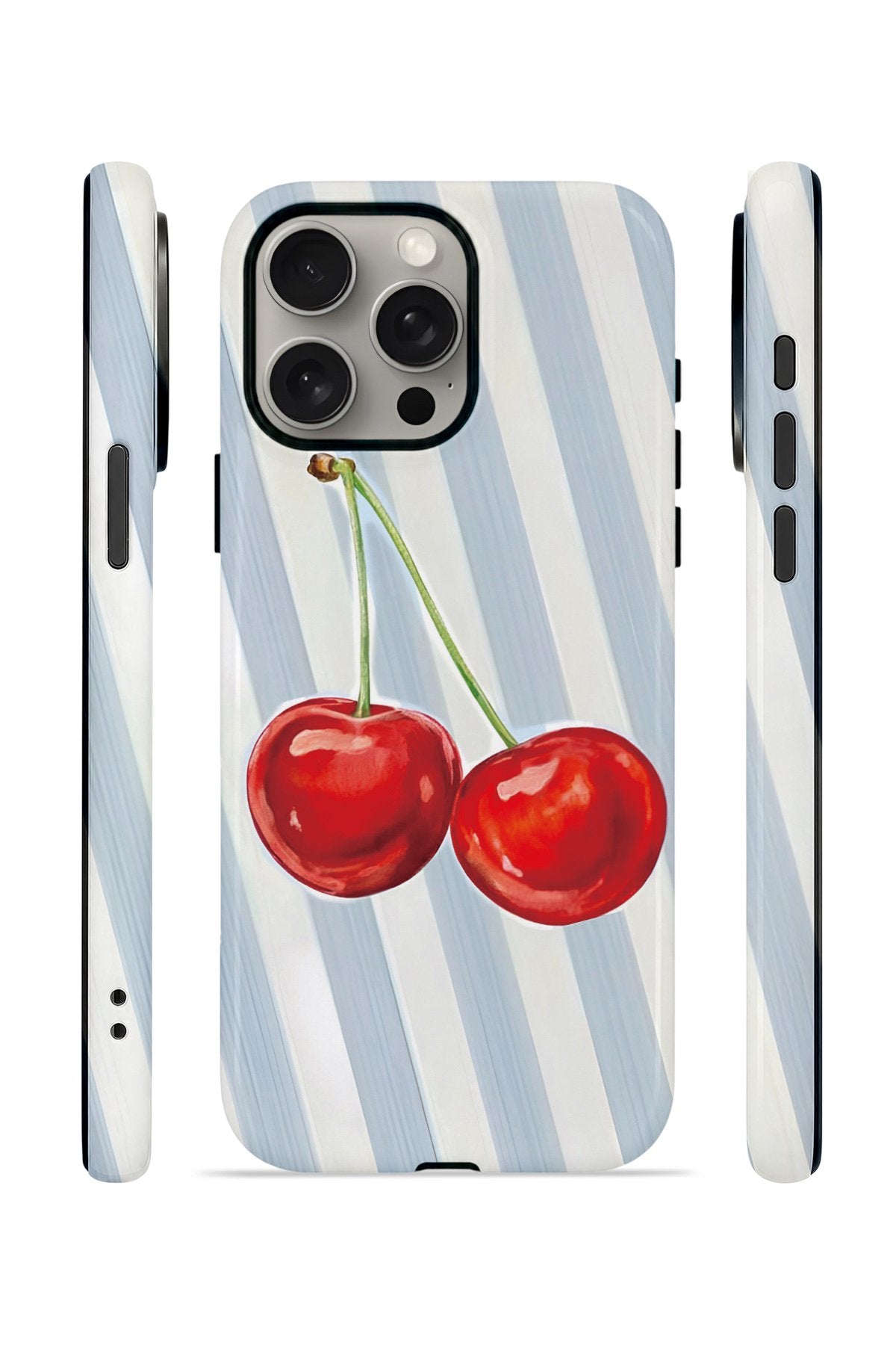 iPhone 15 Pro Vorian Çift Katmanlı MagSafe Kılıf Cherry Blue Stripe