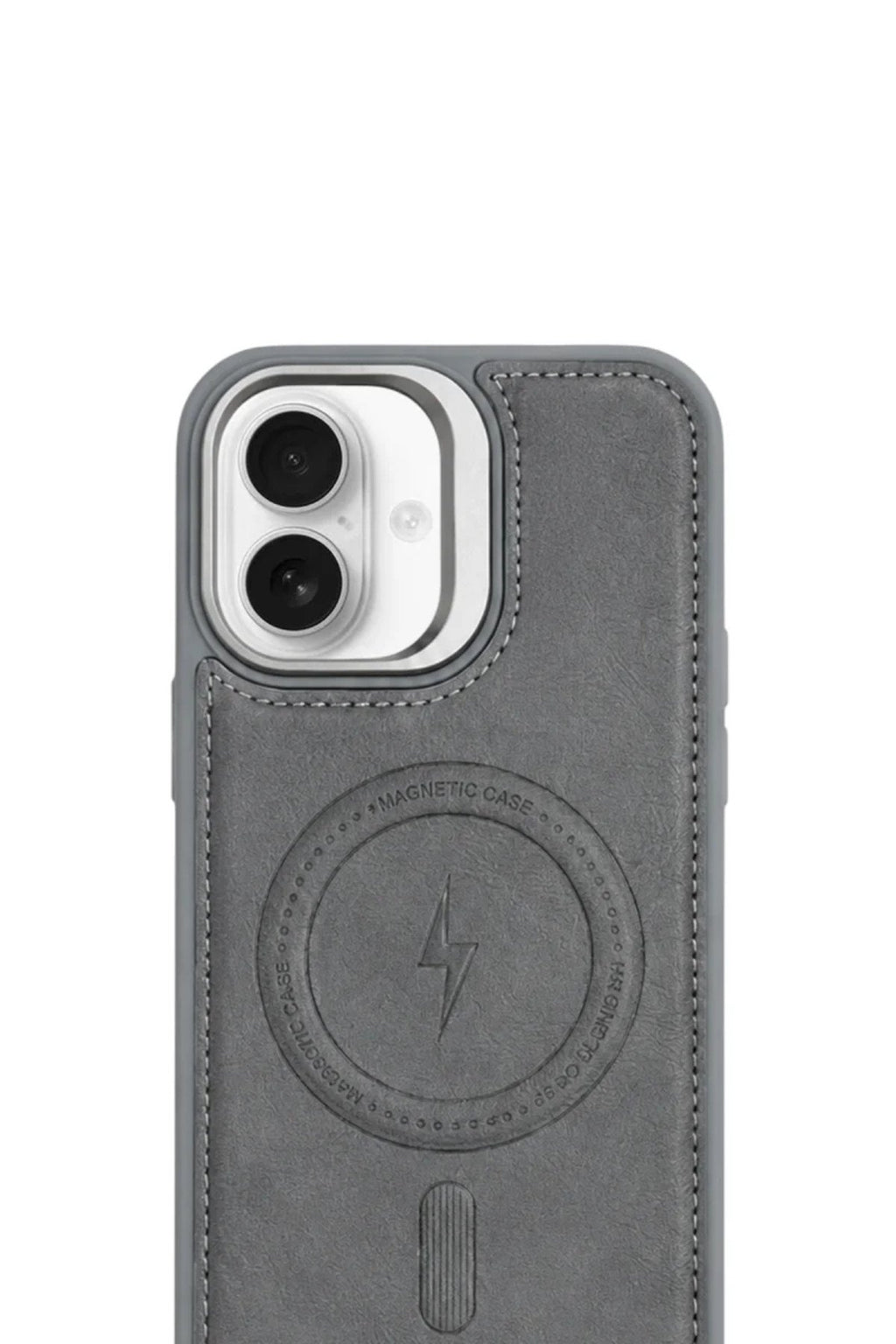 iPhone 17 GripStand MagSafe Deri Kılıf Gri