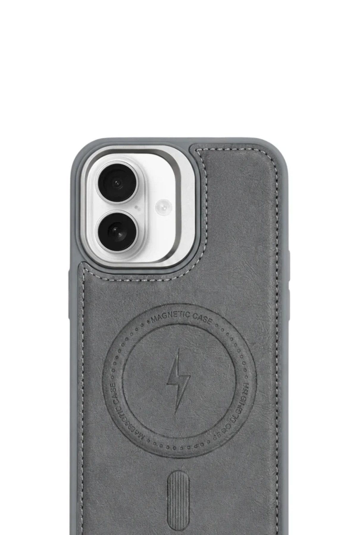 iPhone 17 GripStand MagSafe Deri Kılıf Gri