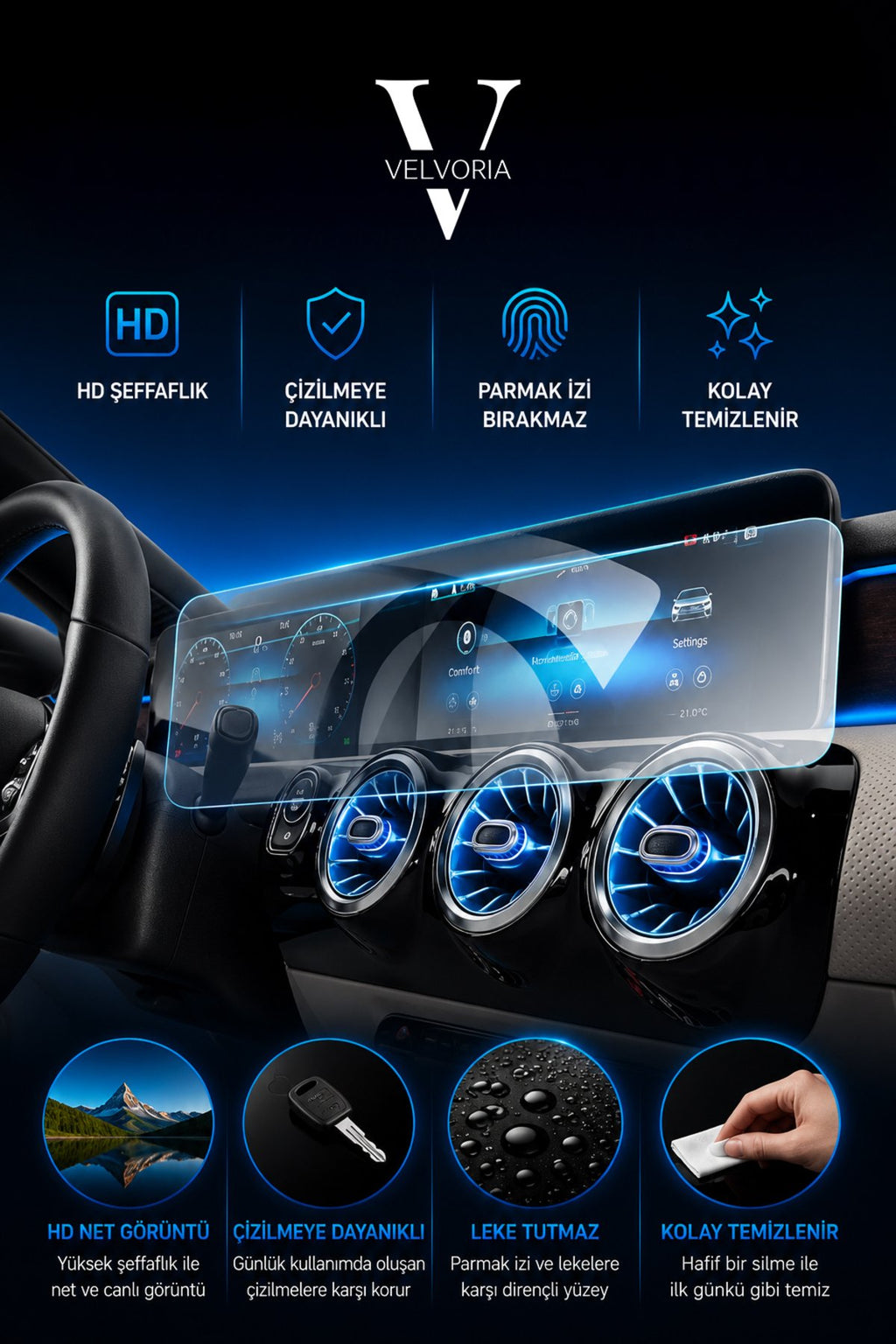 Mercedes CLA 180 2019-2021 Navigasyon Bilgi Ekranı Ve Dijital Gösterge Ekran Nano Koruyucu