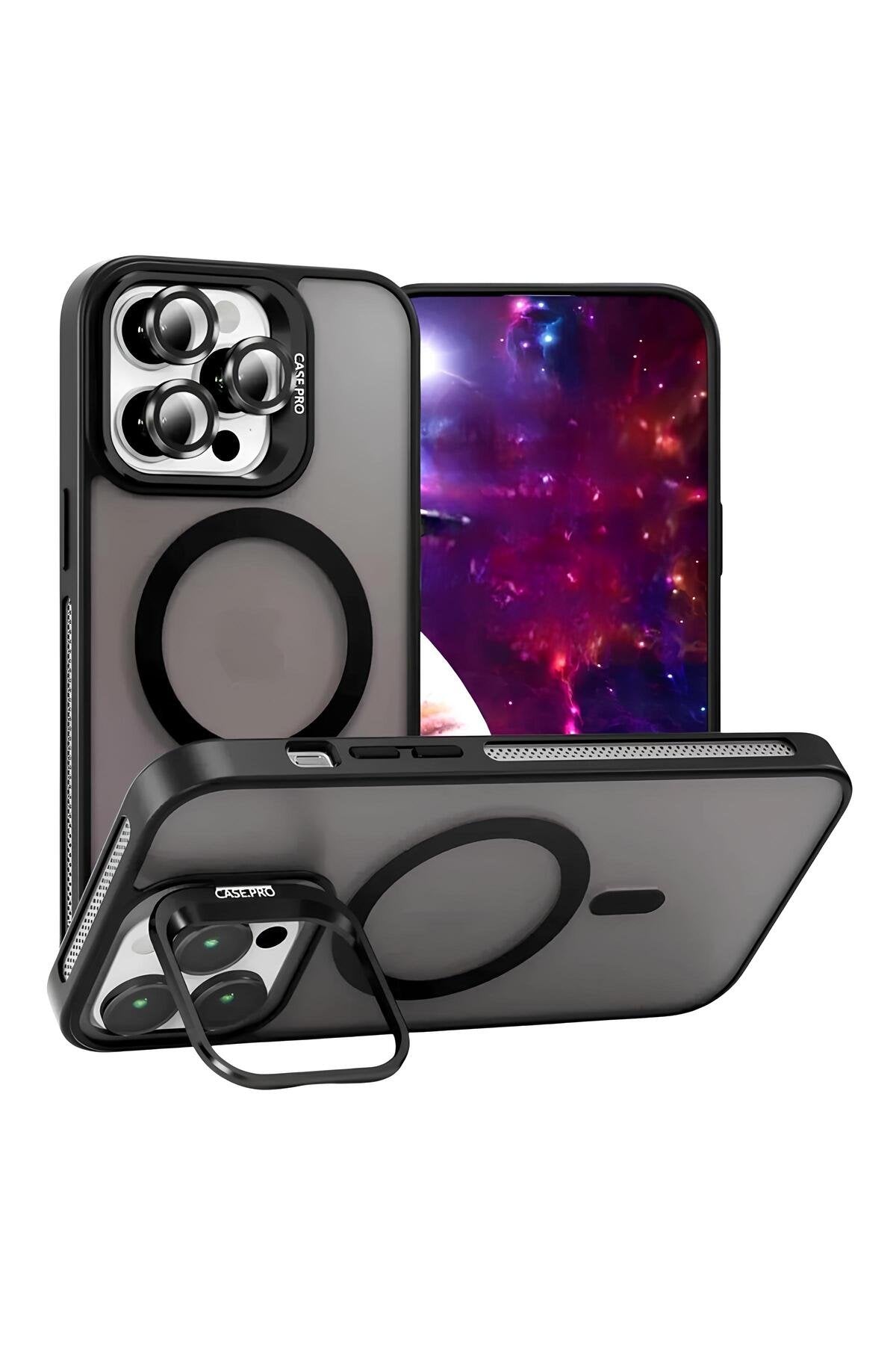 iPhone 14 Pro Max 6.7" Cyrenn MagSafe Kılıf + Lens Koruyucu Mat Siyah
