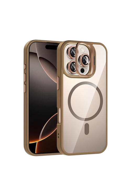 iPhone 12 Pro Max 6.7" Cyrenn MagSafe Kılıf + Lens Koruyucu Kum Beji